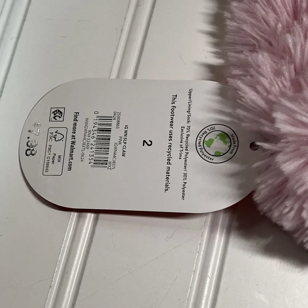 Wonder Nation Infant Size 2 Pink Monster Claw Plush Slippers NWT